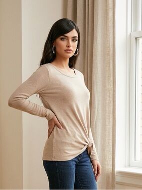LookbookStore Women's Casual Knot Side Twist Knit Blouse Top Size Small EUC